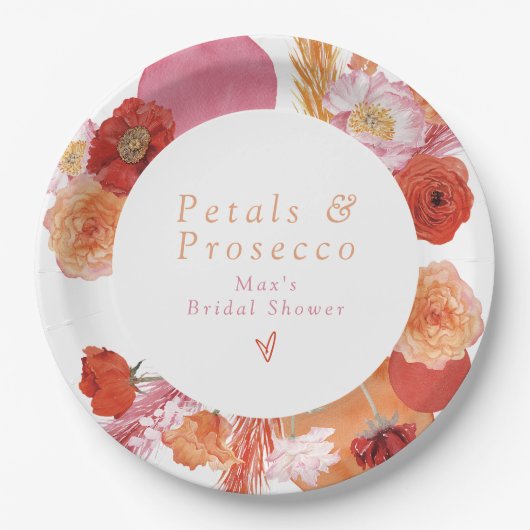 MAX Helder Bloemenkroon & Prosecco Bruiloftsfeest Papieren Bordje (Voorkant)