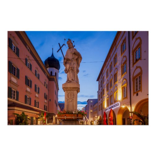 Max-Josefs-Platz und Nepumukbrunnen bei Abenddämm Perfect Poster (Voorkant)