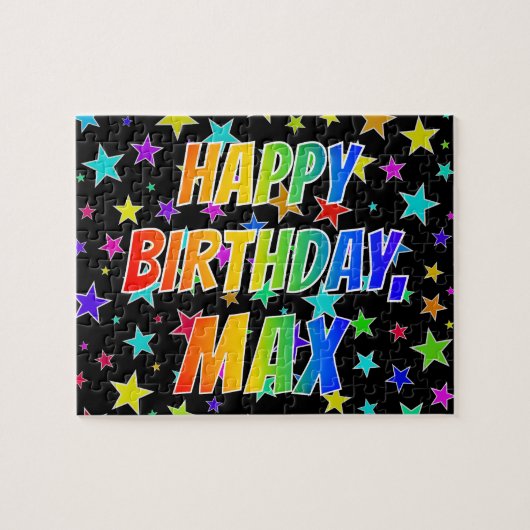 "MAX" voornaam, geun "HAPPY BIRTHDAY" Legpuzzel (Horizontaal)
