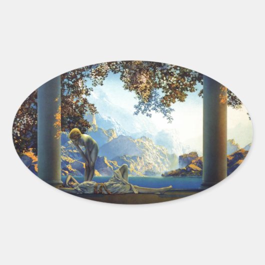 Maxfield Parrish Daybreak Ovale Sticker (Voorkant)