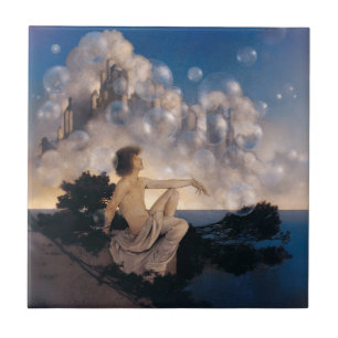 Maxfield Parrish Luchtkastelen 1904 Vintage Fantas Tegeltje