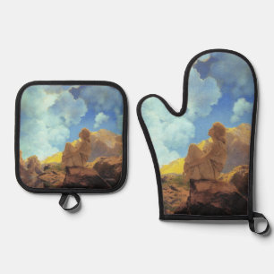 Maxfield Parrish Ochtend 1922 Wolkenblauw Kunstsch Ovenwant & Pannenlap Set