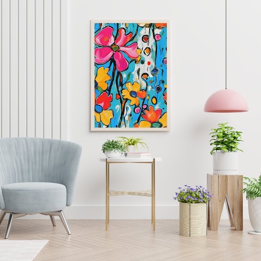 Maximalist Abstracte kleurrijke bloemenschilderij Poster