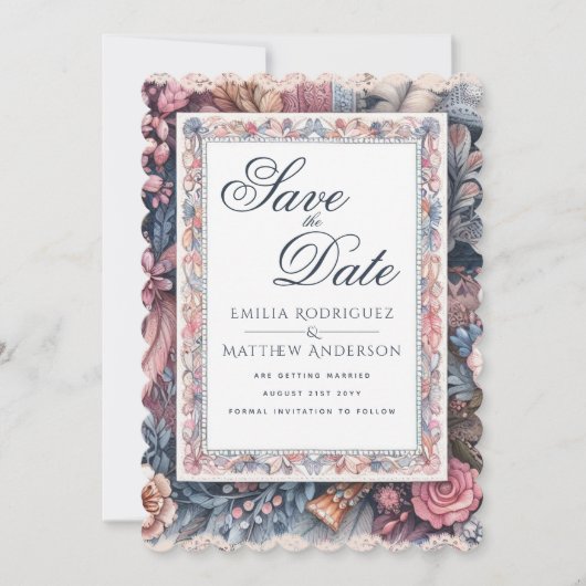 Maximalist Bewaar de datum  Bloemen Scrapbook Kaart (Voorkant)