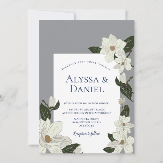 Maximalist Blooms Bold Magnolia Wedding Kaart (Voorkant)