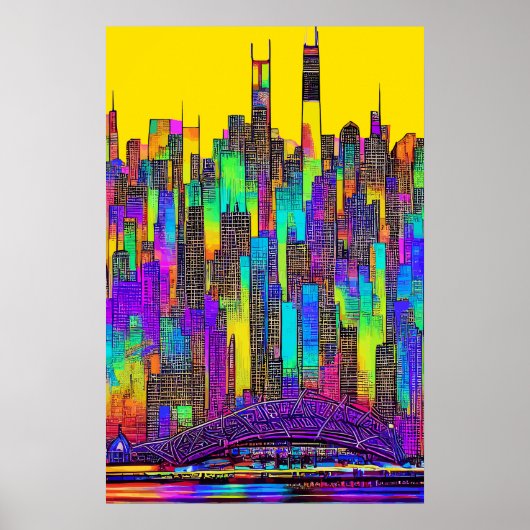 Maximalist Chicago Skyline Poster (Voorkant)