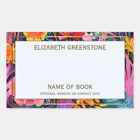 Maximalist Floral Auteur Handtekening Boekplaat Rechthoekige Sticker (Voorkant)