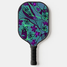 Maximalist Floral Neuro Art - Teal Purple Black Pickleball Paddle