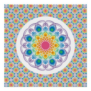 Maximalist Rainbow Floral Fountain Art Deco Fans Perfect Poster