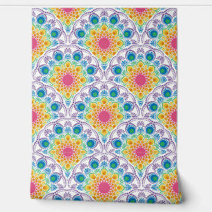Maximalist Rainbow Floral Fountain Art Deco Scales Behang