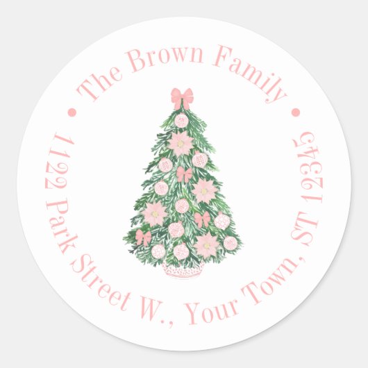 Maximalist Roze Groen Kerstmis Retouradres Ronde Sticker (Voorkant)