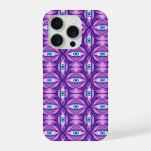 Maximalistisch Abstract Botanisch Oogpatroon Paars iPhone 15 Pro Hoesje
