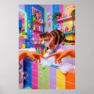 Maximalistische badkamer muur kunst, Calico Kat Poster