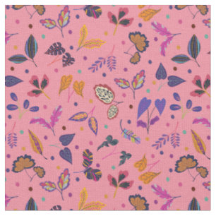 Maximalistische Bloemen op Roze Stof