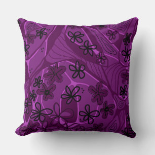 Maximalistische bloemige Neuro Kunst - Magenta Zwa Kussen