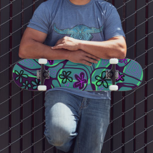 Maximalistische Bloemrijke Neuro Kunst - Teal Paar Skateboard