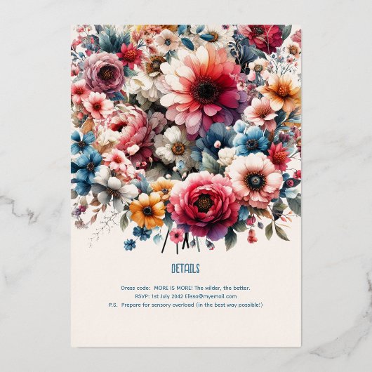Maximalistische bruiloft uitnodigingen Bloemen the (Achterkant)