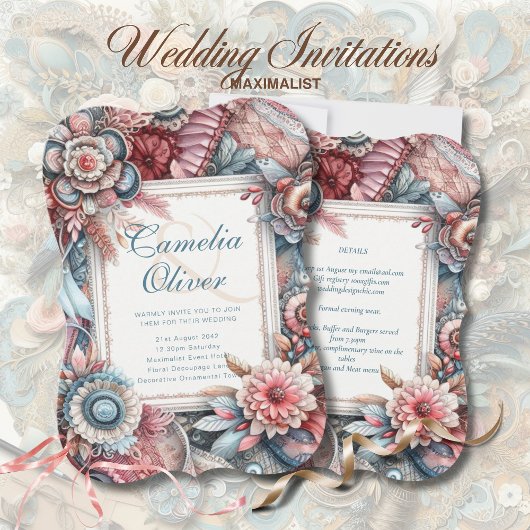 Maximalistische bruiloft uitnodigingen drukke deco