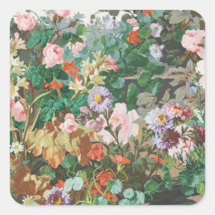Maximalistische droom vintage donkere bloemmotieve vierkante sticker