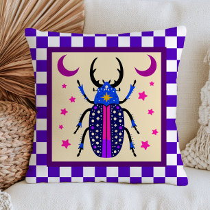 Maximalistische kever insect ontwerp geruit patroo kussen