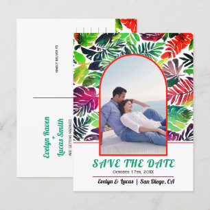 Maximalistische tropische bladeren boog Save the D Briefkaart