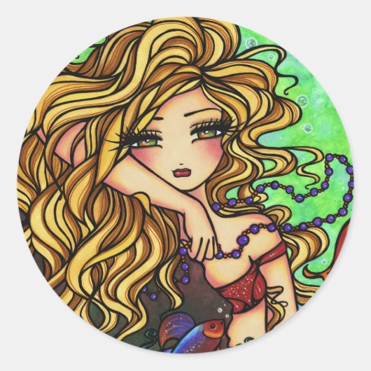 "Maxine" Mermaid Beta Fish Fantasy Fairy Art Ronde Sticker (Voorkant)