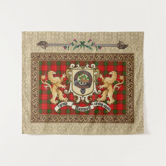 Maxwell Clan Badge & Tartan avec Tapisserie Lions (Devant (Horizontal))