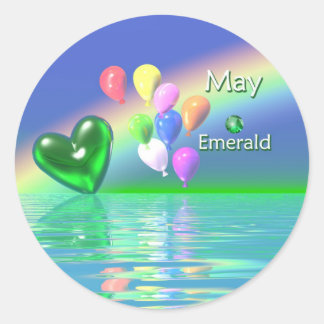 May Birthday Emerald Heart Ronde Sticker
