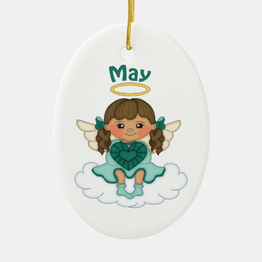 May Birthstone Angel Brunette Keramisch Ornament (Voorkant)