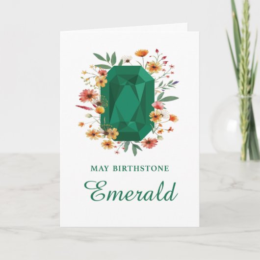 May Birthstone Emerald Verjaardag met wilde bloeme Kaart (Voorkant)