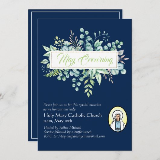 May Crowning Invitations Vierge Marie Invitations  (Devant / Derrière)