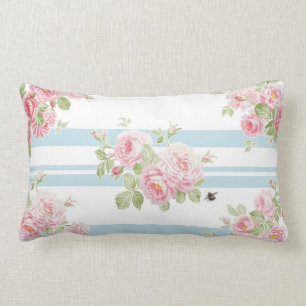 May Day Summer Rozen aqua stripe pillow Kussen