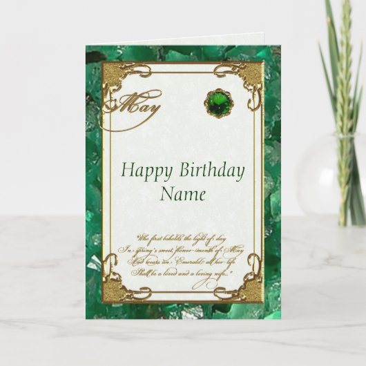 May Emerald Birthstone Birthday Card Kaart (Voorkant)