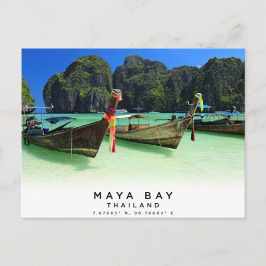 Maya Bay Thailand Coördineert Briefkaart (Voorkant)
