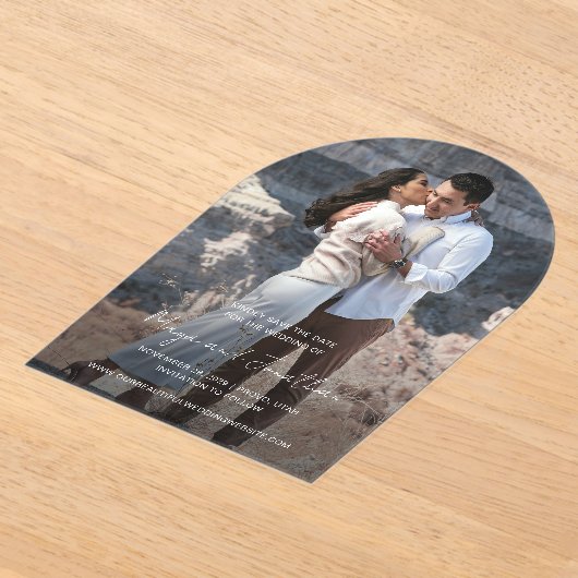 Maya Eenvoudige Foto Moderne bruiloft Save the Dat Acryl Uitnodigingen (Laagn)