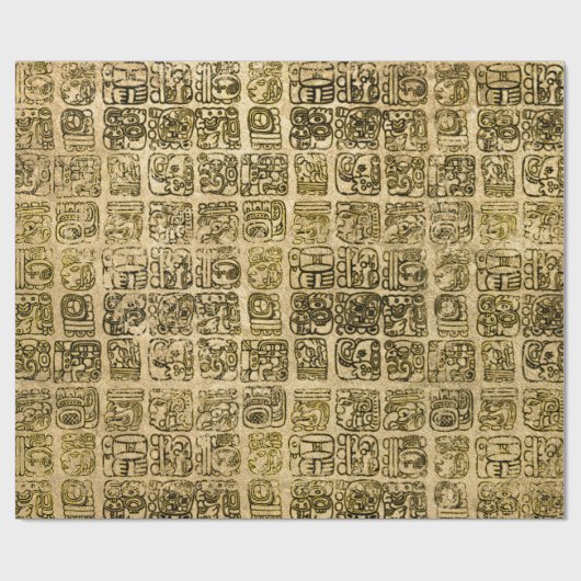 Maya- en aztec-glyphs goud op  textuur cadeaupapier (Vlak)