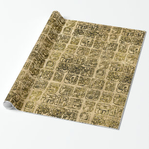 Maya- en aztec-glyphs goud op  textuur cadeaupapier