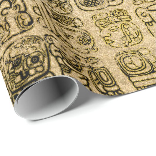 Maya- en aztec-glyphs goud op  textuur cadeaupapier (Rol Hoek)