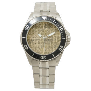 Maya- en aztec-glyphs goud op textuur horloge