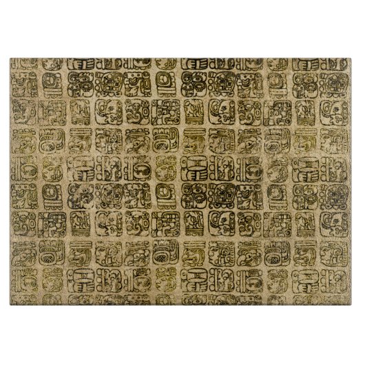 Maya- en aztec-glyphs goud op  textuur snijplank (Voorkant)