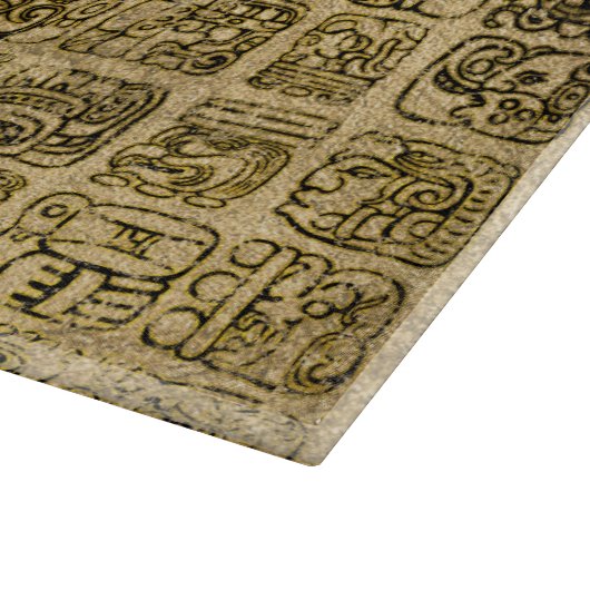 Maya- en aztec-glyphs goud op  textuur snijplank (Hoek)