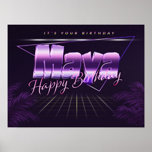 Maya Nom Vorname lila retro Poster Geburtstag (Devant)