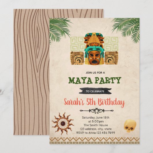 Maya thème anniversaire invitation (Devant / Derrière)