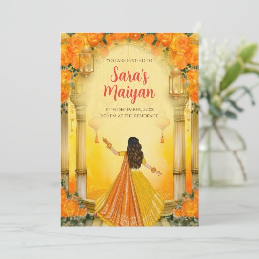 Maya-uitnodigingen & Haldi nodigt Digital uit Kaart (Staand voorkant)