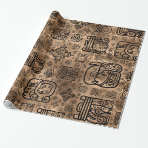Mayaanse glyphs en sierpatronen - zwart op goud cadeaupapier
