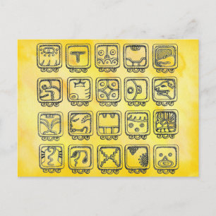 Mayan Aztec Day Signs on Yellow Briefkaart