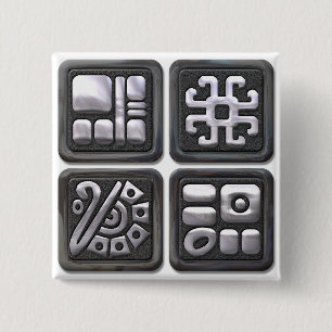 Mayan Glyphs-black en Silver Vierkante Button 5,1 Cm