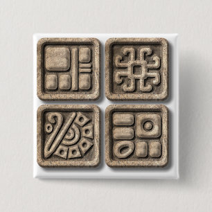 Mayan Glyphs-stone Vierkante Button 5,1 Cm