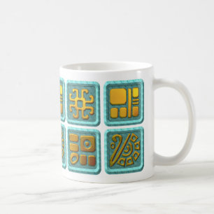Mayan Glyphs - Turquoise en Gold Koffiemok