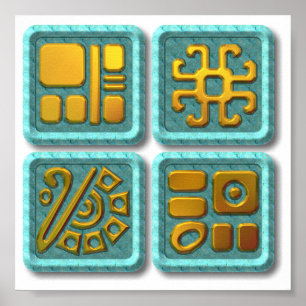 Mayan Glyphs-turquoise Poster